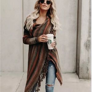 Boho autumn women Plaids Poncho women fringe tassel sweater festival oversized